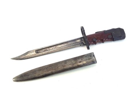 A scarce British Army Land Service bayonet, No. 7 Mk1/L, manufactured by Elkington, circa 1945-48. Used with the Sten MKV sub