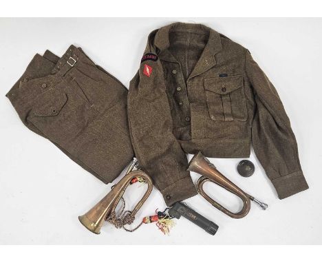 A group of militaria comprising a 1949 Pattern British Army Battledress Blouse, dated 1953 (Size 13 - 5'11 to 6'0, breast 38"