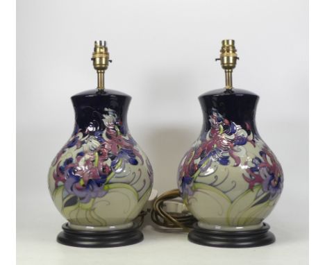 Moorcroft Pair Of Lamps Trial Pieces August 2010 Height: 26cm Including The Plinth Not The Lamp Fitting (2)