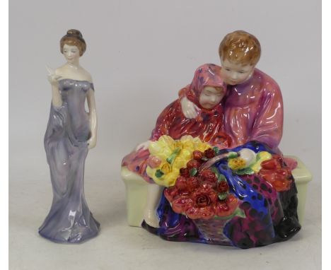 Royal Doulton, Character Figure Flower Sellers Children HN1342 (seconds) together with lady figure Harmony HN2824 (2)