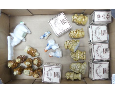 Wade, Collection of figures including Eight Monks, Six Boxed Bear Ambitions figures, comical pig and three pixies