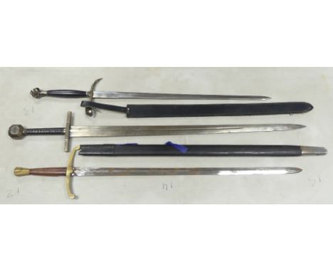 Pakistan Made replica Sword with Claw Pommel in Leather style Scabbard  together with two other English type replica swords, 