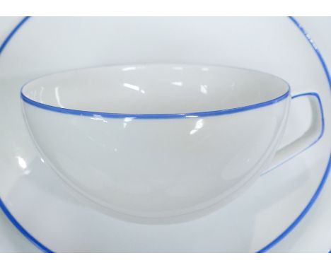 Walter Gropius Bauhaus for Rosenthal Porcelain tea set to include tea pot (13cm high) and strainer, six side plates, six cups