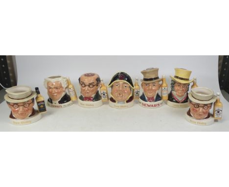 Royal Doulton Pickwick Collection small whisky/whiskey character jugs including Mr Pickwick x 2 and Sgt Buzfuz together with 