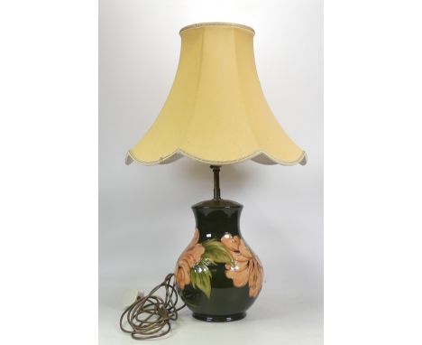Moorcroft, Hibiscus on Green Ground Table Lamp with Shade. Size incl. shade, Height: 60cm
