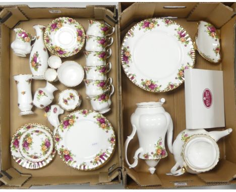 Royal Albert 'Old Country Rose' Tea/Dinner Set to include Large Teapot, Coffee Pot, Eight Dinner Plates, Six Tea cups and sau