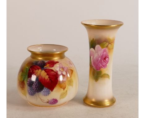 Royal Worcester vase decorated with autumnal fruit and leaves by Kitty Blake H158 together with a spill vase, decorated with 