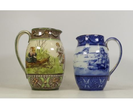 Royal Doulton, Blue and White children farm scene jug together with coloured Family Outing example (2)