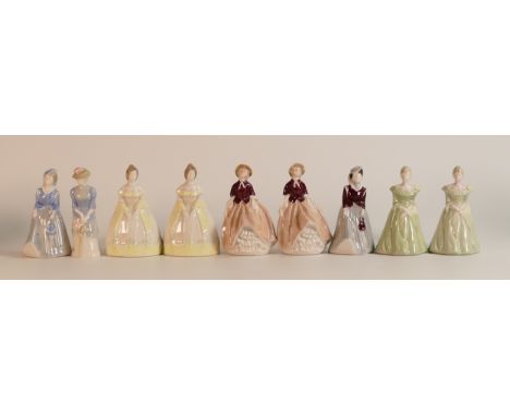 Nine unpainted Wade Fair Lady figures. All in glazed colours with undecorated features. All without backstamp except for one,