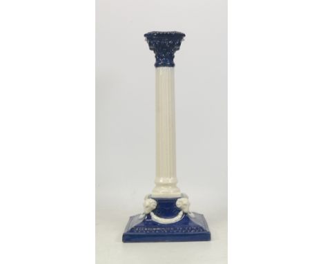 Copeland Spode, Large 19th Century Corinthian Column Candlestick. Moulded with powder blue type capital and base. Rams heads 