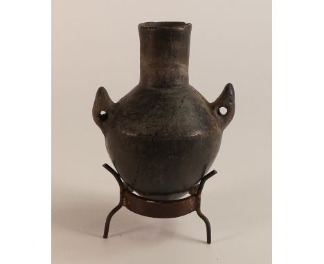 Likely South American, Ancient two handled ceramic vessel.  Damage to base. Height: 13.5cm