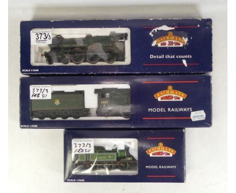Three Bachmann OO Gauge locomotives to include 31-056 J72 Tank 68723 BR Green Lined Late Crest, Class A4 60011 Empire of Indi