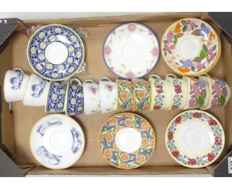Minton, A Collection of Teacups and Saucers in various modern patterns. two saucers not present (1 Tray)