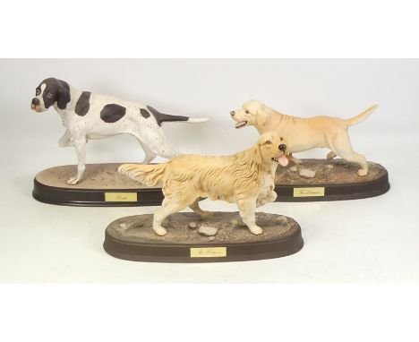 Beswick dogs on ceramic plinths to include Pointer, Labrador and Retriever (3) Two Detached from Bases.