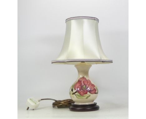 Moorcroft Lamp with Shade, Magnolia Pattern On Cream Ground Height Including Plinth 18cm ( Not TestedJ)