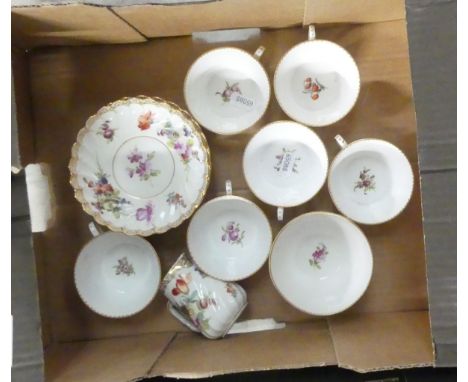 Dresden floral and gilt design part tea set to include six teacups, six saucers, sugar bowl and milk jug (14) (1Tray)