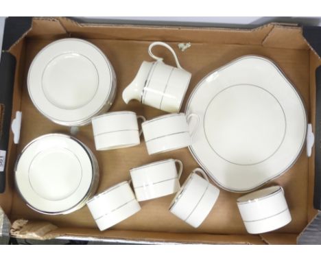 Minton Bridal Veil Part Tea Set To Include Six Tea Cups, Six Saucers, Six Side Plates, Milk Jug and a Handled  Sandwich Plate