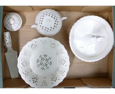 Five Creamware Ceramic Items, including Hartley Green Leeds Bowl, Pierced Lidded Pots and similar unmarked examples including