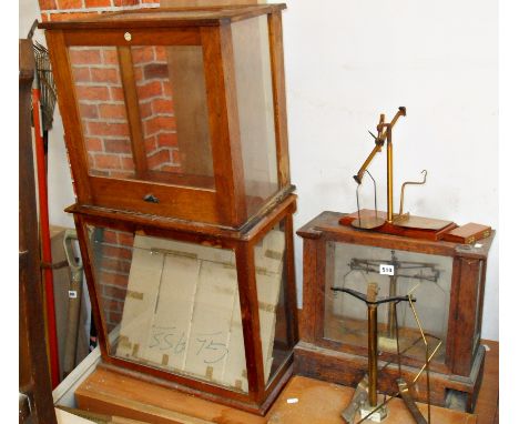 Three old chemistry scales cases & parts of scales
