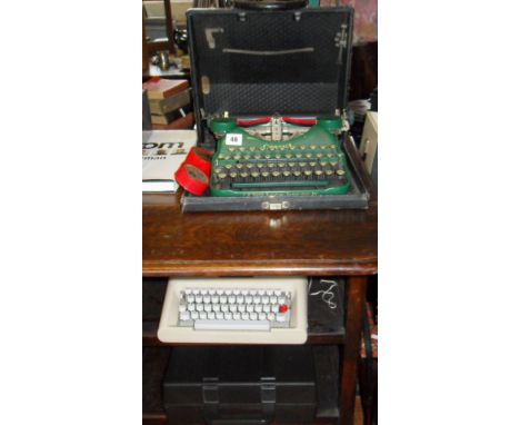 Green enamel Corona typewriter in case - formerly the property of Sir Edward Le Breton - Equerry to the Queen. Together with 