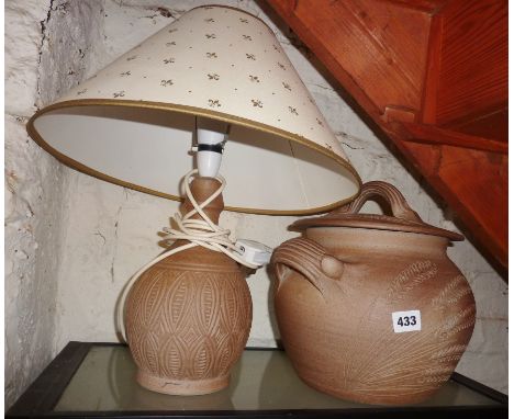 Benjamin Eeles Studio pottery table lamp and a large lidded pot