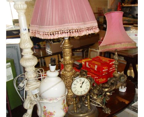 Kitsch and retro table lamps with shades, other light fittings and a Schatz clock