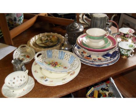Meakin fortune telling cup and saucer with Royal Albert Provincial Flowers cups and saucers, other tableware and silver-plate