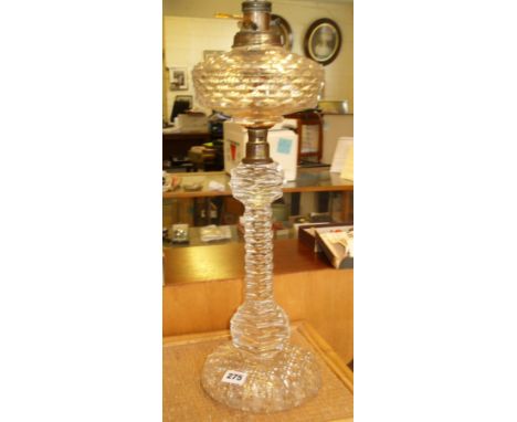 Victorian cut glass oil lamp base with reservoir 20" tall