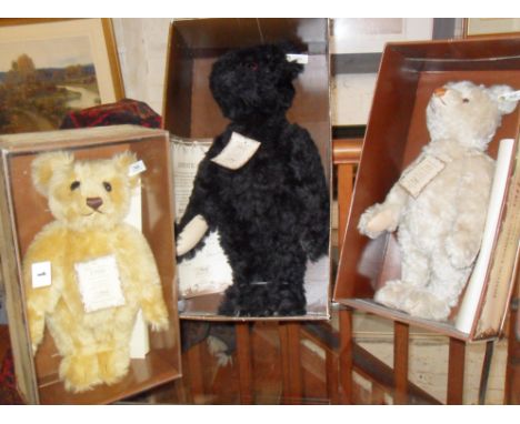 Steiff Teddy Bears: All mint and boxed with LE certificates - 1912 Replica black teddy; 1911 Replica ash blonde Teddy and a 1