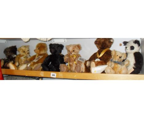 Collection of eight small teddy bears by Steiff & Mother Hubbard etc.