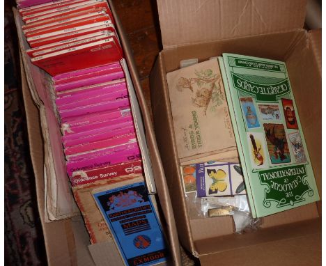 Box of assorted Ordnance Survey and other maps, together with a box of loose cigarette cards and albums