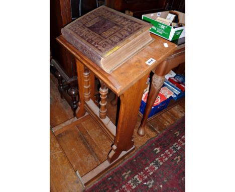 Victorian Gothic light oak lectern, and an old leather & brass-bound family bible