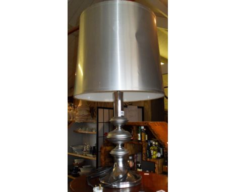 Tall 1970's silver table lamp and shade originally purchased from Heals department store