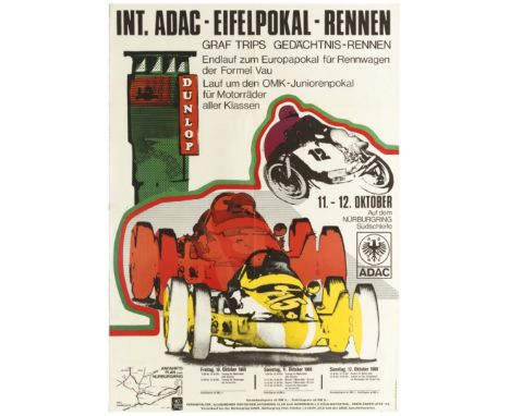 Original vintage motorsport advertising poster for the International ADAC Eiflel Cup Race of 1969, held at the Southern loop 