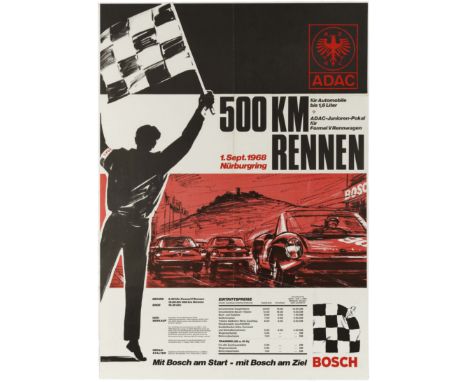 Original vintage motorsport advertising poster for the Junior Cup 500KM Race for cars up to 1.3L, held in Nurburgring on 1 Se