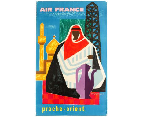 Original vintage travel poster for the Near East (Proche Orient) by Air France. Striking and colourful artwork by French grap