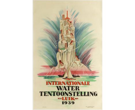 Original vintage advertising poster for the International Water Exhibition held in the Belgian city of Liege between May and 