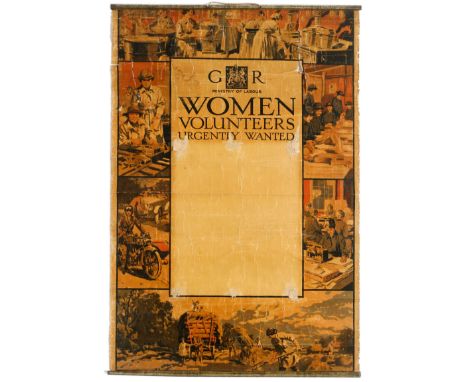 Original vintage WWI poster published by the Ministry of Labour to encourage women to join the war effort: Women Volunteers U