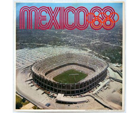 Original vintage sport poster for the 1968 Summer Olympics in Mexico. This poster features a colour photograph of the Footbal