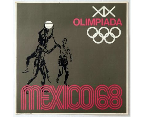 Original vintage sport poster for the 1968 Summer Olympics in Mexico. This poster published to promote the Basketball Olympic