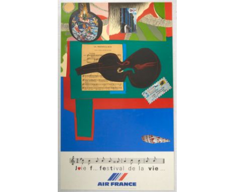 Original vintage travel advertising poster for Air France, and designed by Roger Bezombes (1913-1994). Bezombes was a painter
