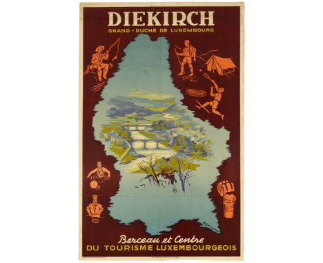 Original vintage travel advertising poster for the district of Diekirch, part of the Grand-Duchy of Luxembourg, described her