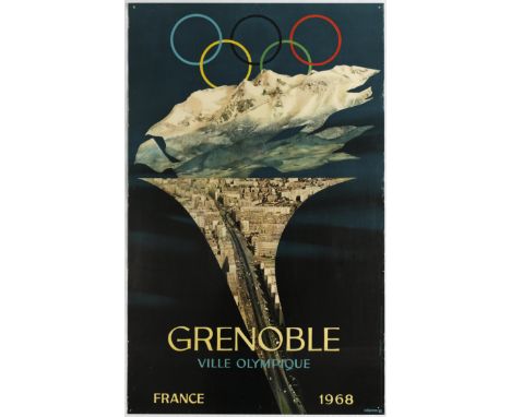 Original vintage Olympics sport poster for the 1968 Winter Olympic Games /Jeux Olympiques D’Hiver held in Grenoble France fro