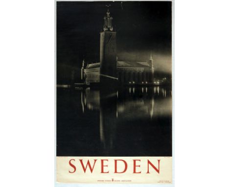 Original vintage travel poster published by the Swedish Tourist Traffic Association to promote the Swedish capital city of St