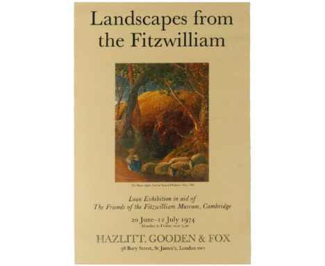 Original vintage advertising poster for an exhibition of landscapes loaned from the Fitzwilliam Museum, Cambridge, held at th