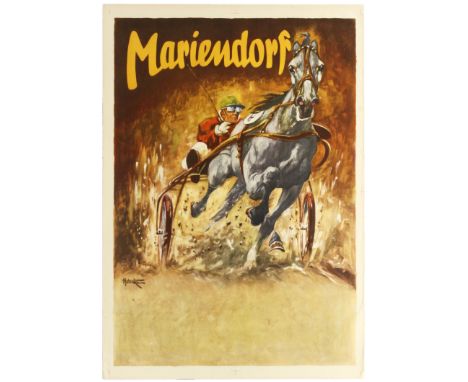 Original vintage advertising poster on harness horse racing in Mariendorf, a locality in the southern Tempelhof-Schöneberg bo