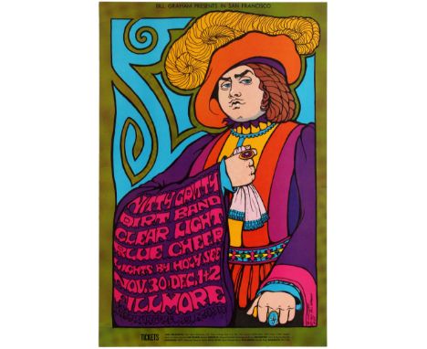 Original vintage music poster advertising a concert presented by Bill Graham featuring Nitty Gritty Dirt Band, Clear Light an