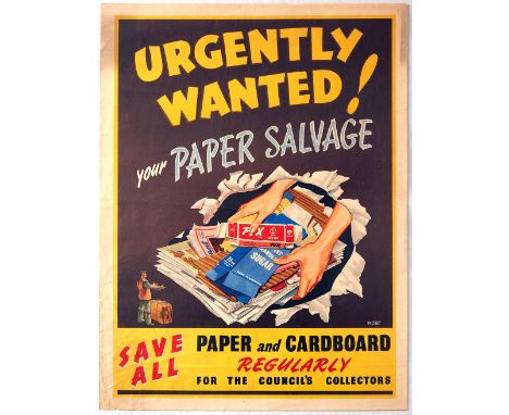 Original vintage propaganda poster published by the British Government: Urgently Wanted! Your Paper Salvage - Save all paper 