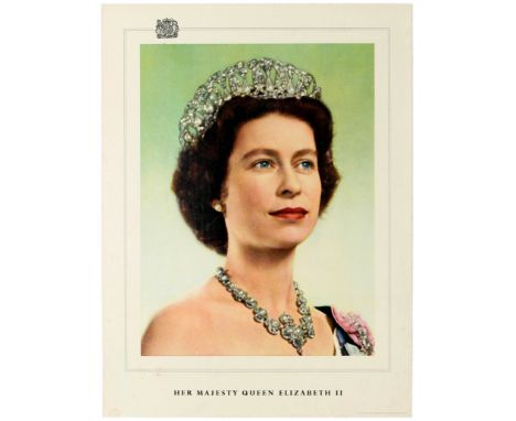 Original vintage souvenier portrait poster of Her Majesty Queen Elizabeth II.  Most likely issued at the time of her coronati