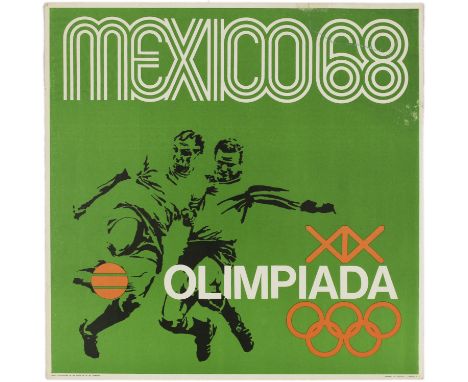 Original vintage sport poster for the 1968 Summer Olympics in Mexico. This poster published to promote the football Olympic T